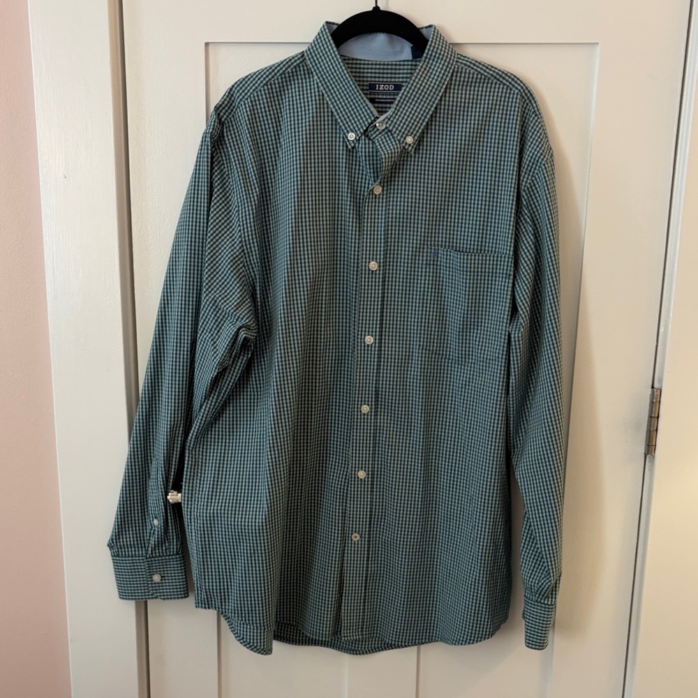 Izod Green Plaid Button-Down Dress Shirt